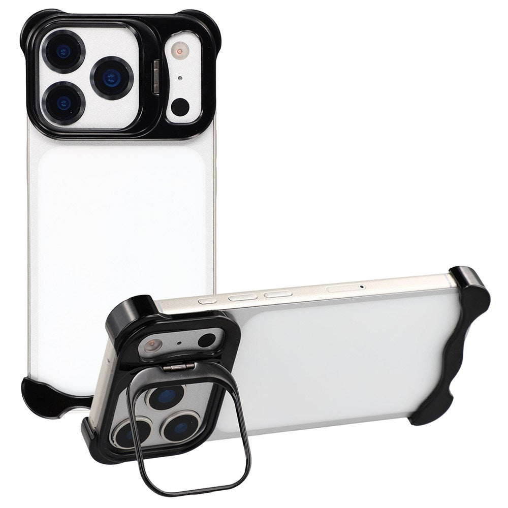 iPhone 17 Pro Two-Piece Metal Bumper Case with Stand & Lens Protector - Black