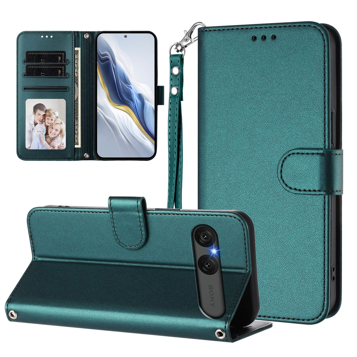 EIDERWOOD Sony Xperia 10 VII Faux Leather Flip Case with Card Holder & Strap - Green