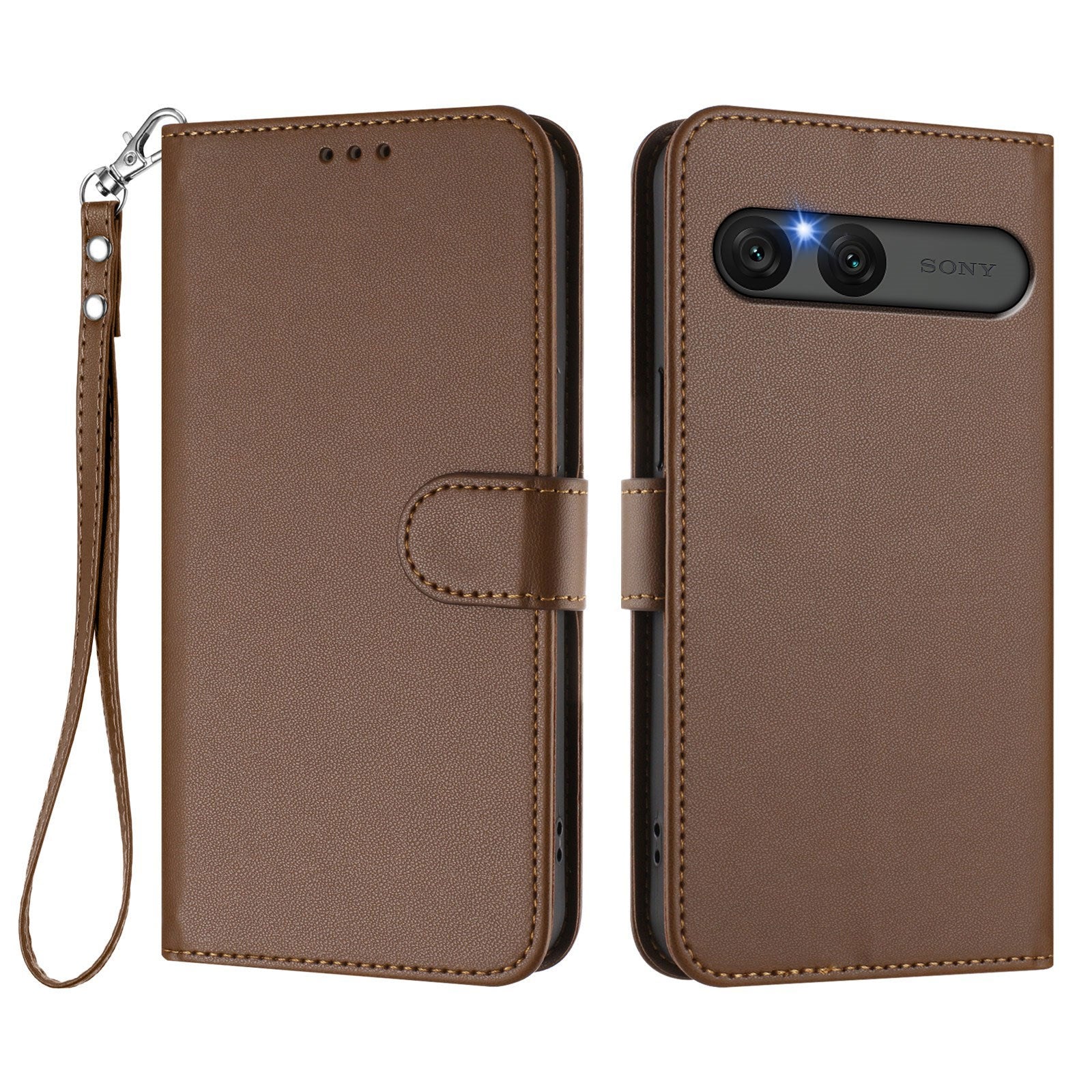 EIDERWOOD Sony Xperia 10 VII Faux Leather Flip Case with Card Holder & Strap - Brown