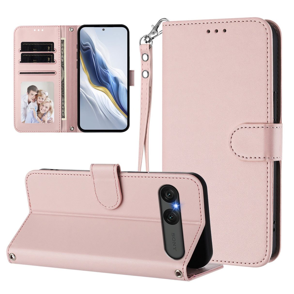 EIDERWOOD Sony Xperia 10 VII Faux Leather Flip Case with Card Holder & Strap - Pink