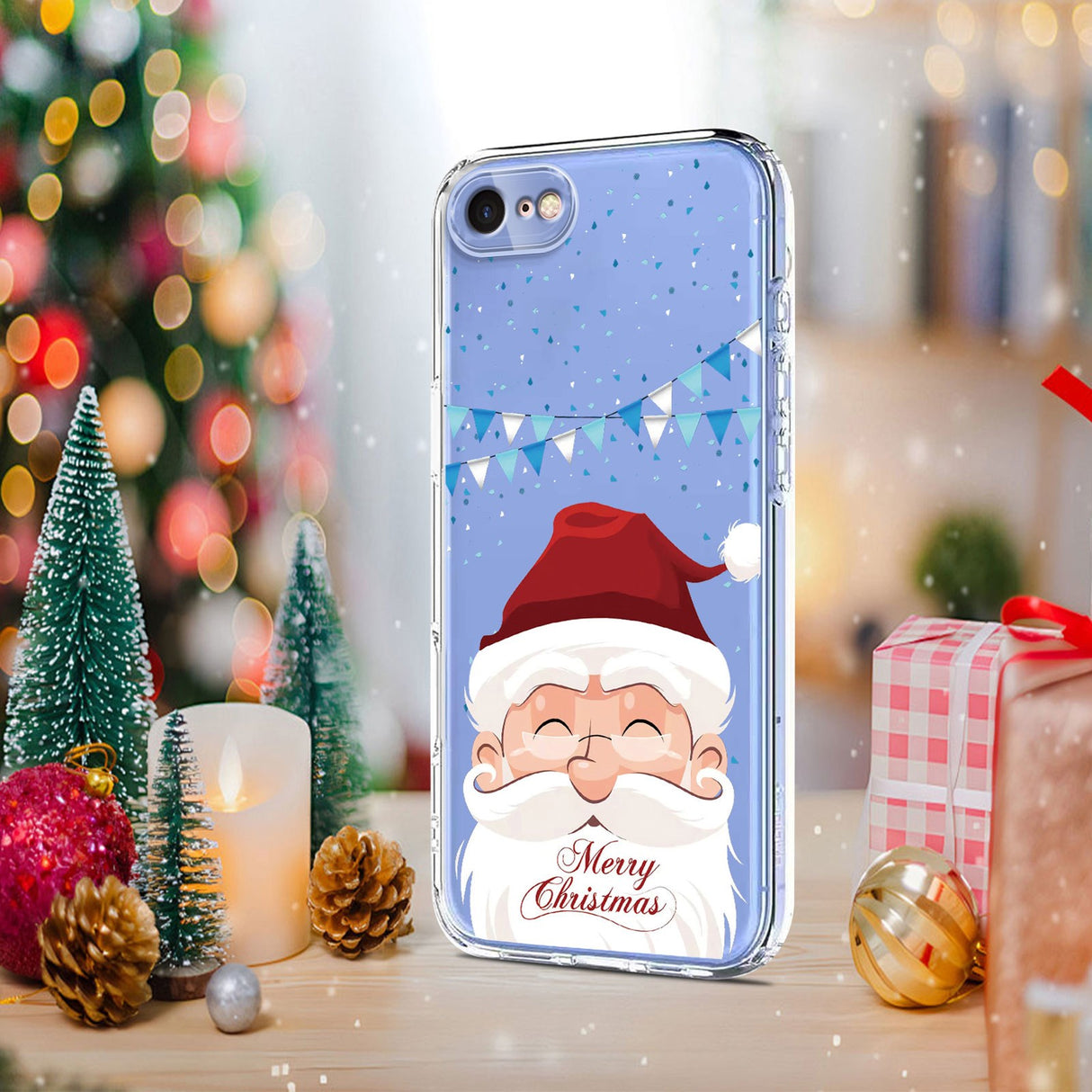 EIDERWOOD iPhone SE (2022 / 2020) / 8 / 7 Flexible Plastic Christmas Case with Motif - Transparent / Santa Claus