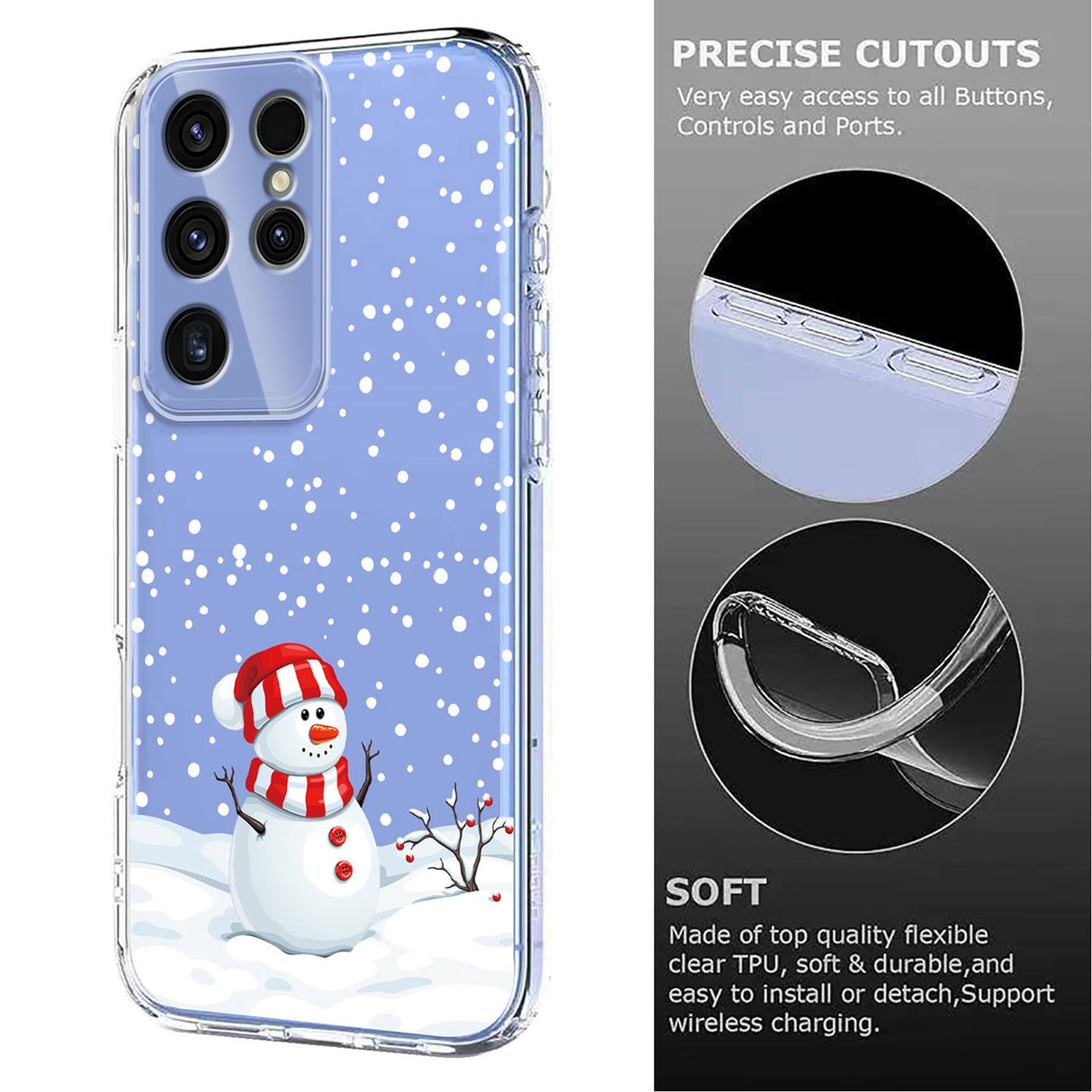 EIDERWOOD Samsung Galaxy S23 Ultra Flexible Plastic Christmas Case with Motif - Transparent / Snowman