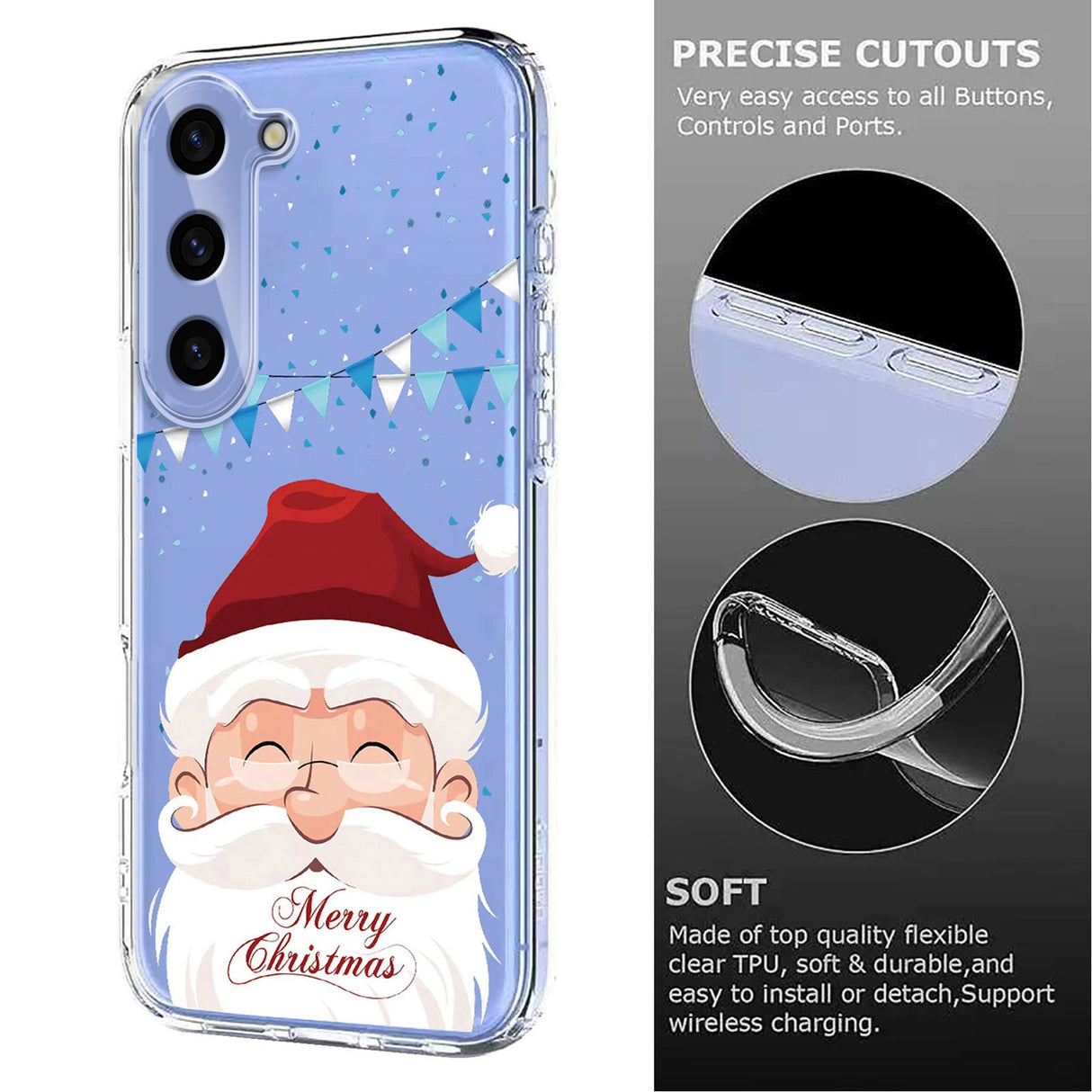 EIDERWOOD Samsung Galaxy S23+ (Plus) Flexible Plastic Christmas Case with Motif - Transparent / Santa Claus