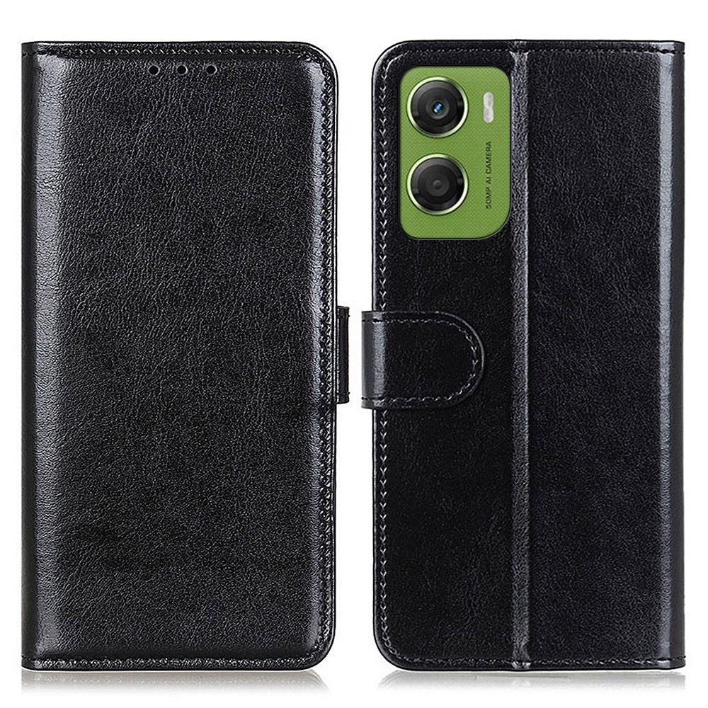 Motorola Moto G06 EIDERWOOD Leather Flip Case w. Card Holder - Black