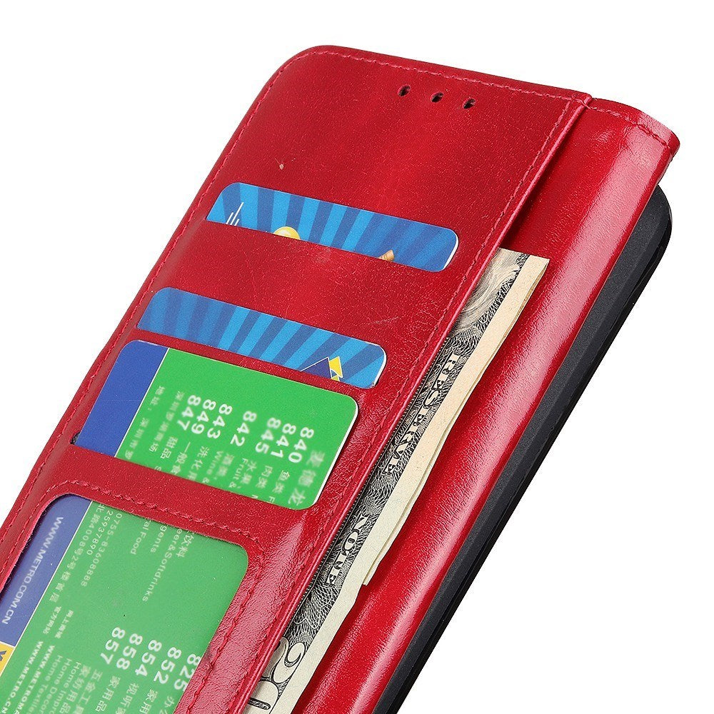 Motorola Moto G06 EIDERWOOD Leather Flip Case w. Card Holder - Red