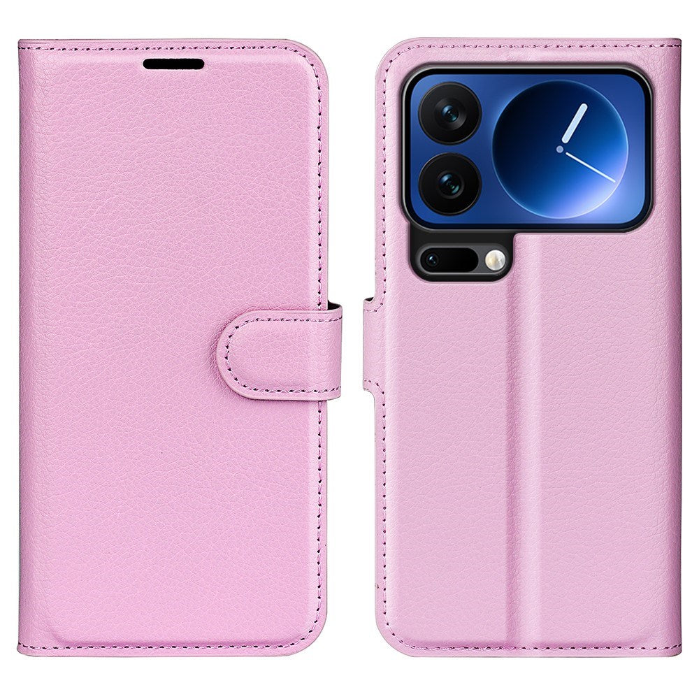 Xiaomi 17 Pro AMORUS Litchi Texture Leather Flip Case w. Wallet - Pink