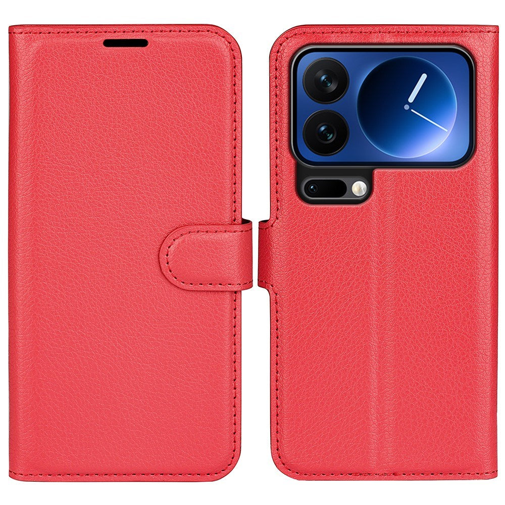 Xiaomi 17 Pro AMORUS Litchi Texture Leather Flip Case w. Wallet - Red