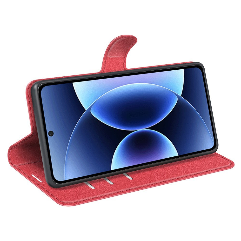 Xiaomi 17 Pro AMORUS Litchi Texture Leather Flip Case w. Wallet - Red