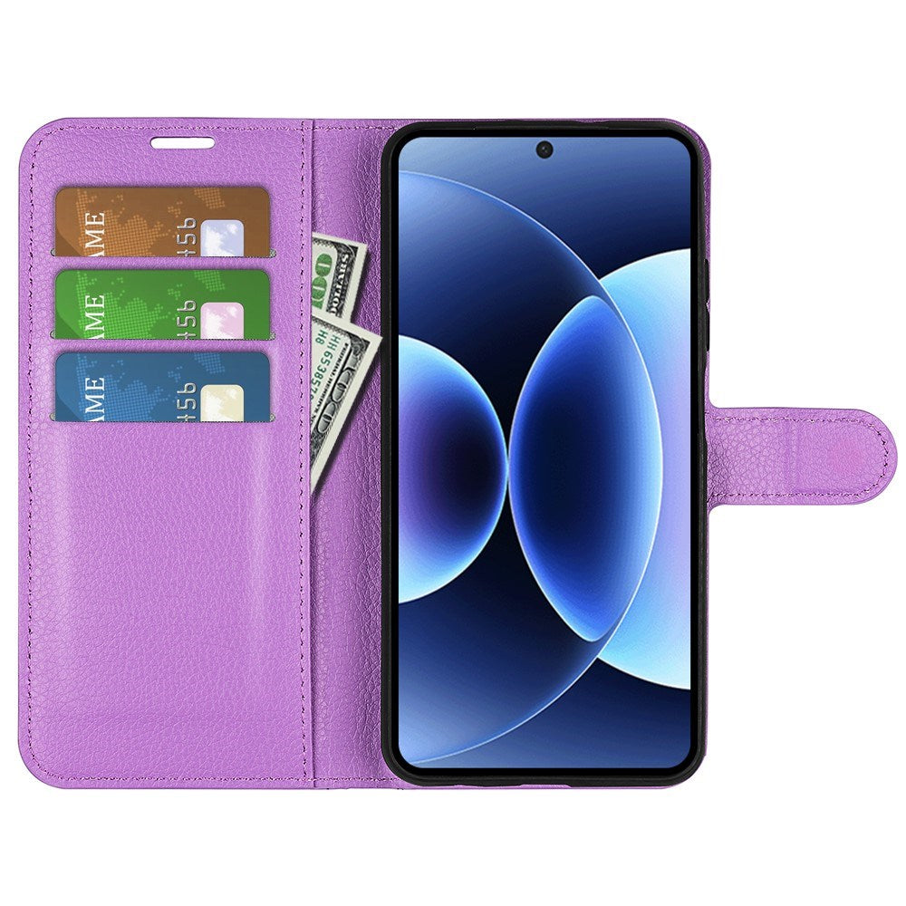 Xiaomi 17 Pro AMORUS Litchi Texture Leather Flip Case w. Wallet - Purple