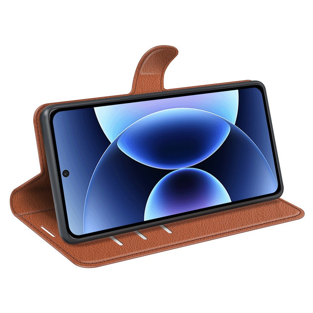 Xiaomi 17 Pro AMORUS Litchi Texture Leather Flip Case w. Wallet - Brown