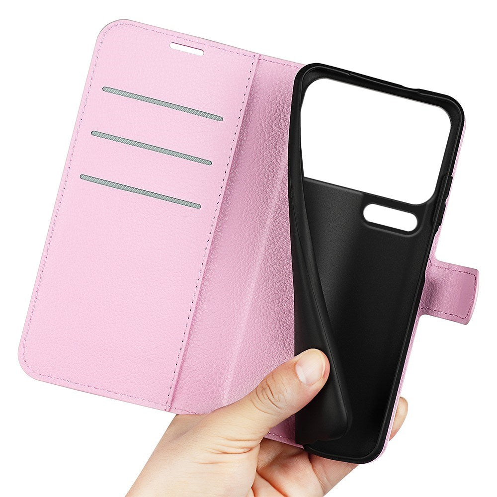 Xiaomi 17 Pro Max AMORUS Litchi Texture Leather Flip Case w. Wallet - Light Pink