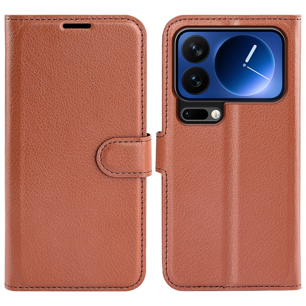 Xiaomi 17 Pro Max AMORUS Litchi Texture Leather Flip Case w. Wallet - Brown