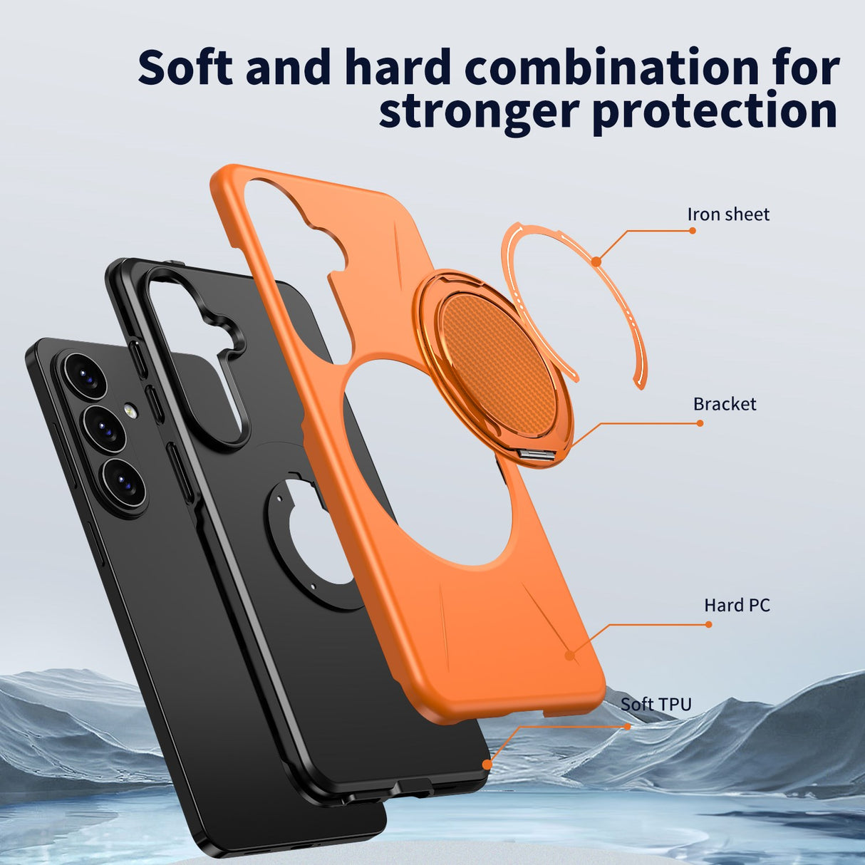 Samsung Galaxy S26 EIDERWOOD Hybrid Plastic Case with Rotating Kickstand – Orange