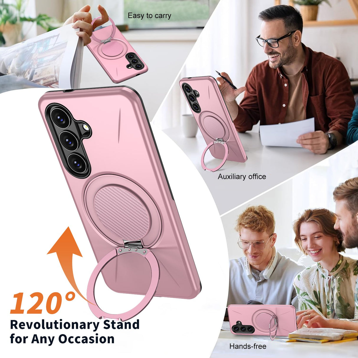 Samsung Galaxy S26 EIDERWOOD Hybrid Plastic Case with Rotating Kickstand – Pink