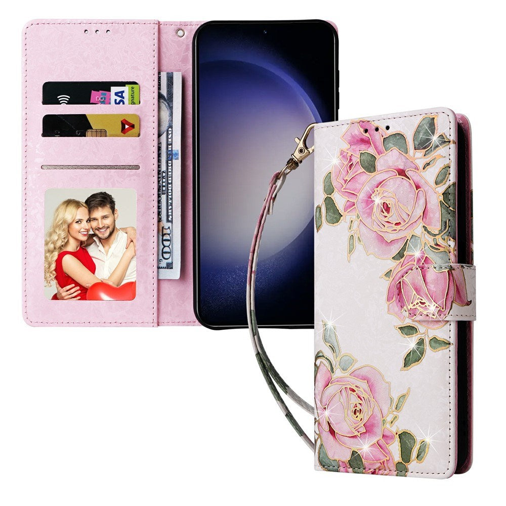 Samsung Galaxy S26 EIDERWOOD Faux Leather Flip Case with Flowers - Pink Rose