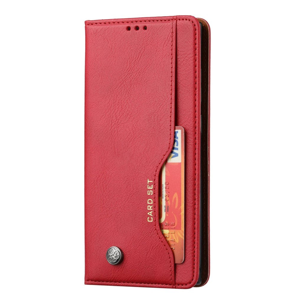 Samsung Galaxy S23 Ultra Glossy Leather Flip Case w. 3 Card Holders and Front Pocket - Red
