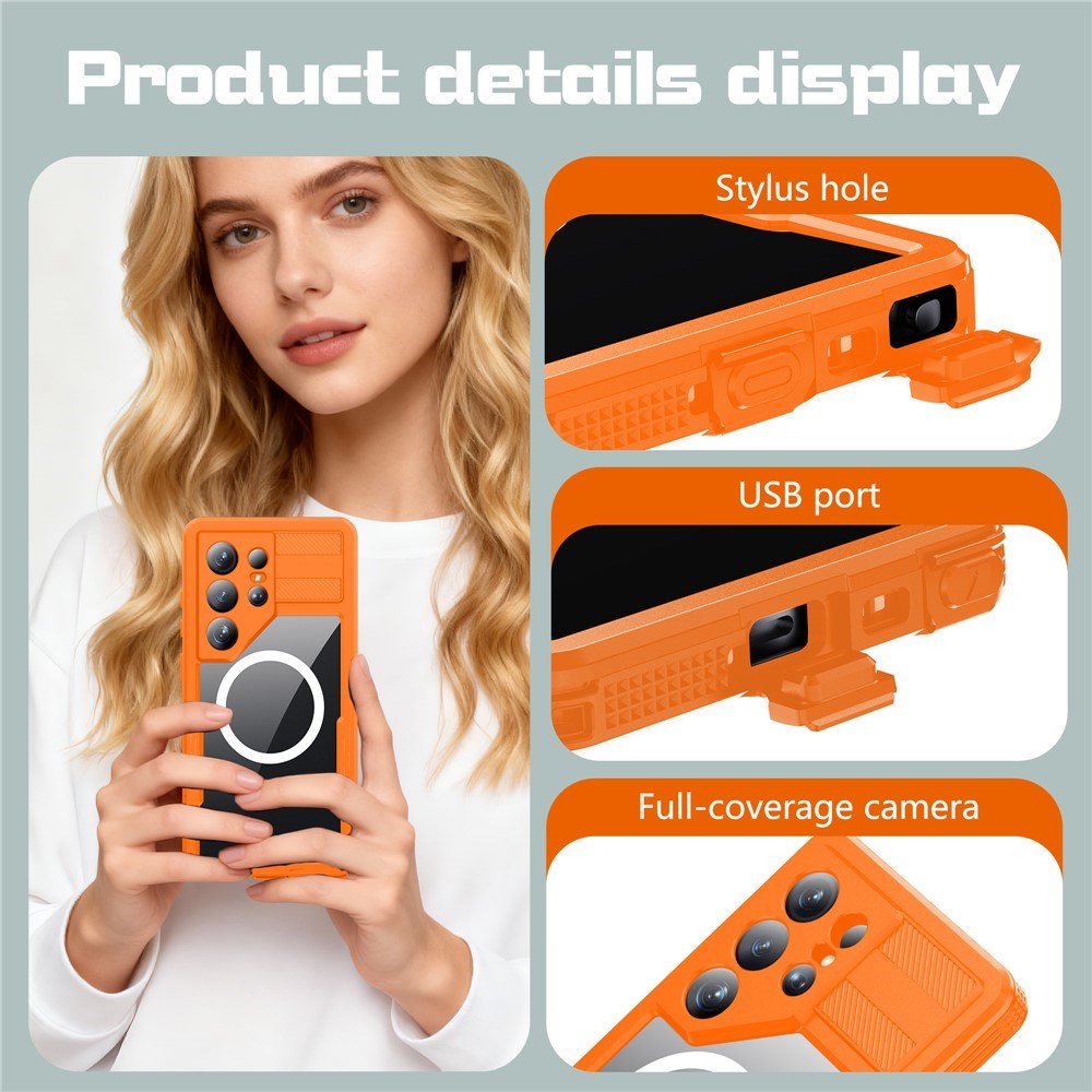 Samsung Galaxy S26 Ultra Redpebber Waterproof Hybrid Plastic Case – MagSafe Compatible – Orange