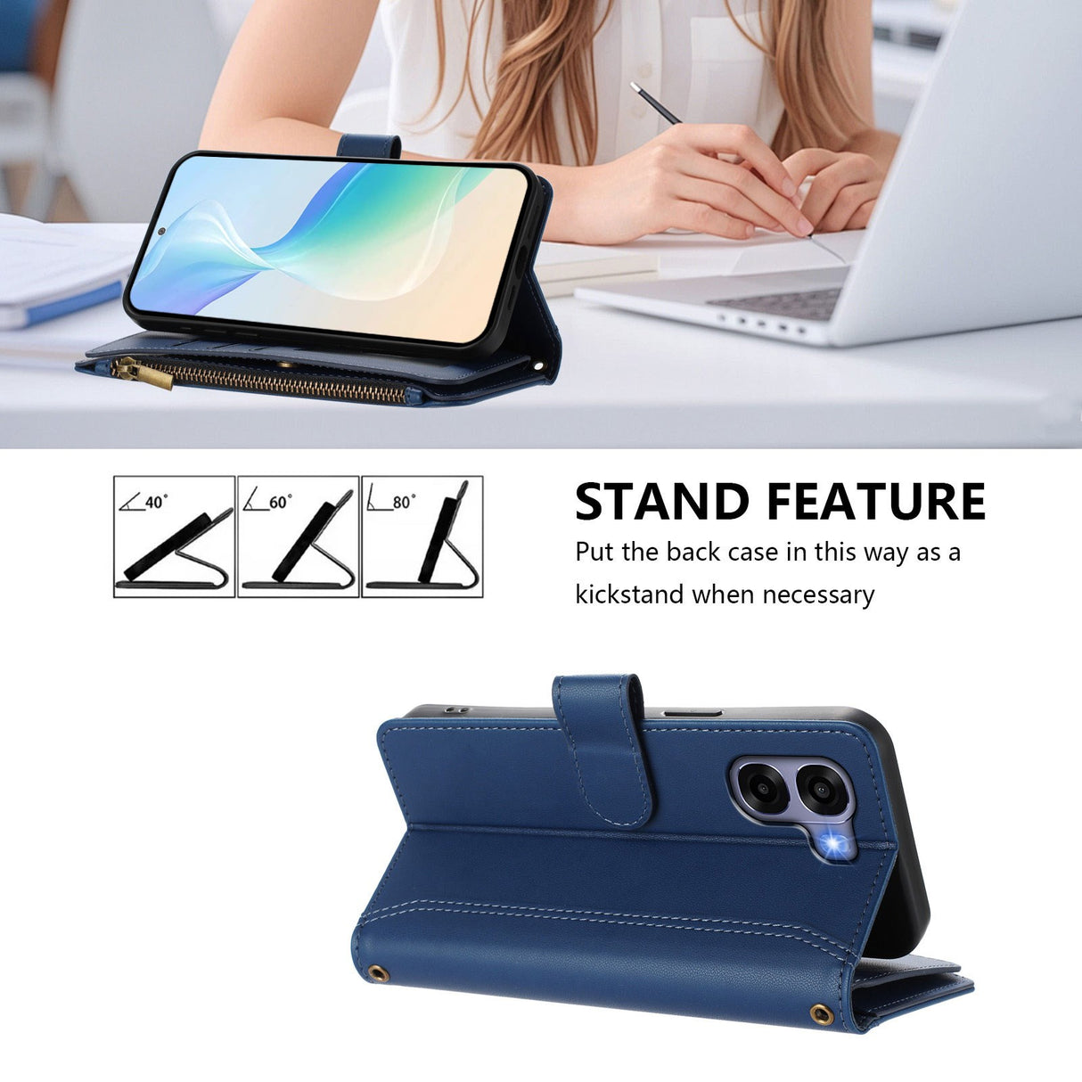 OPPO A6x EIDERWOOD Faux Leather Flip Case with 9 x Card Holder & Zipper Pocket - Blue