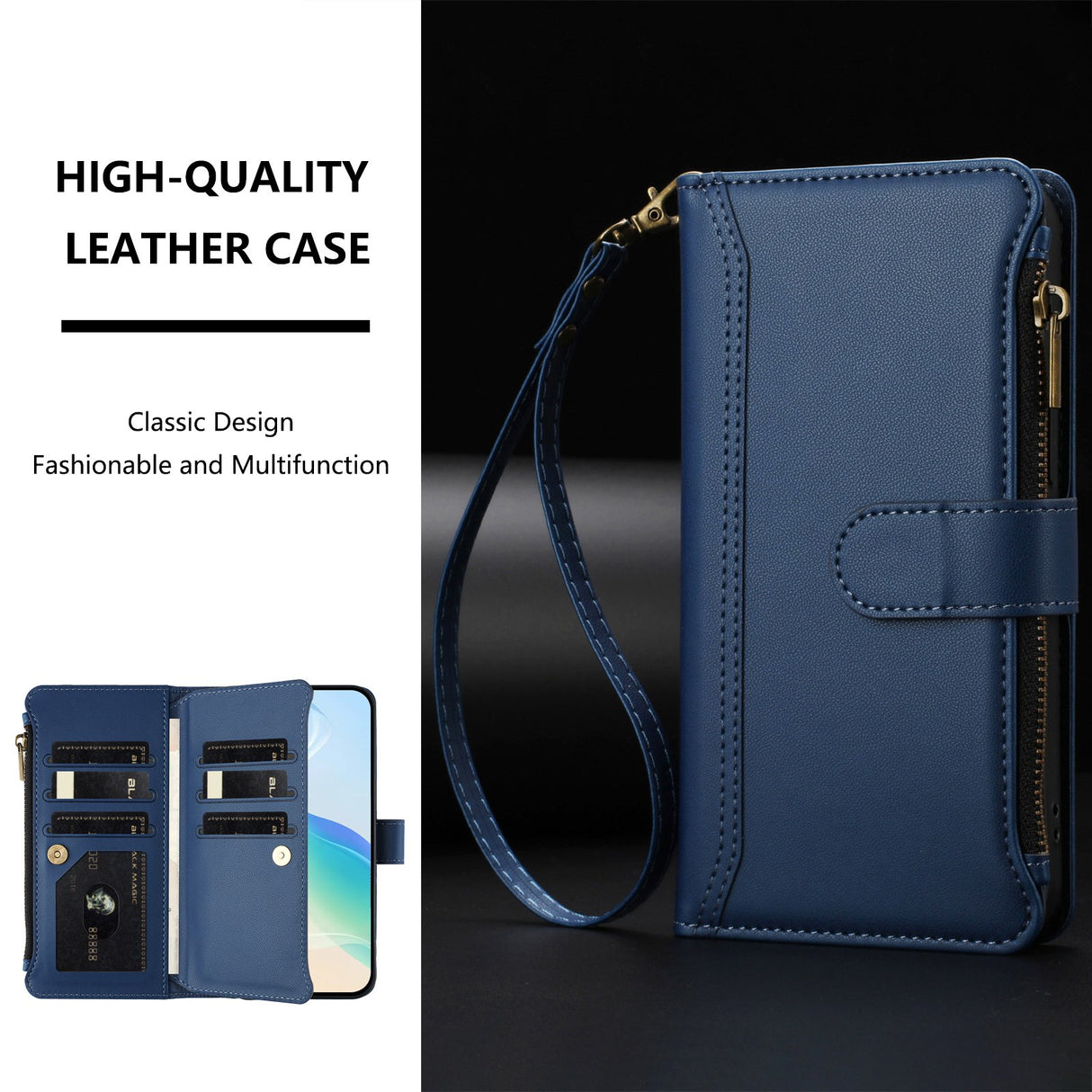 OPPO A6x EIDERWOOD Faux Leather Flip Case with 9 x Card Holder & Zipper Pocket - Blue