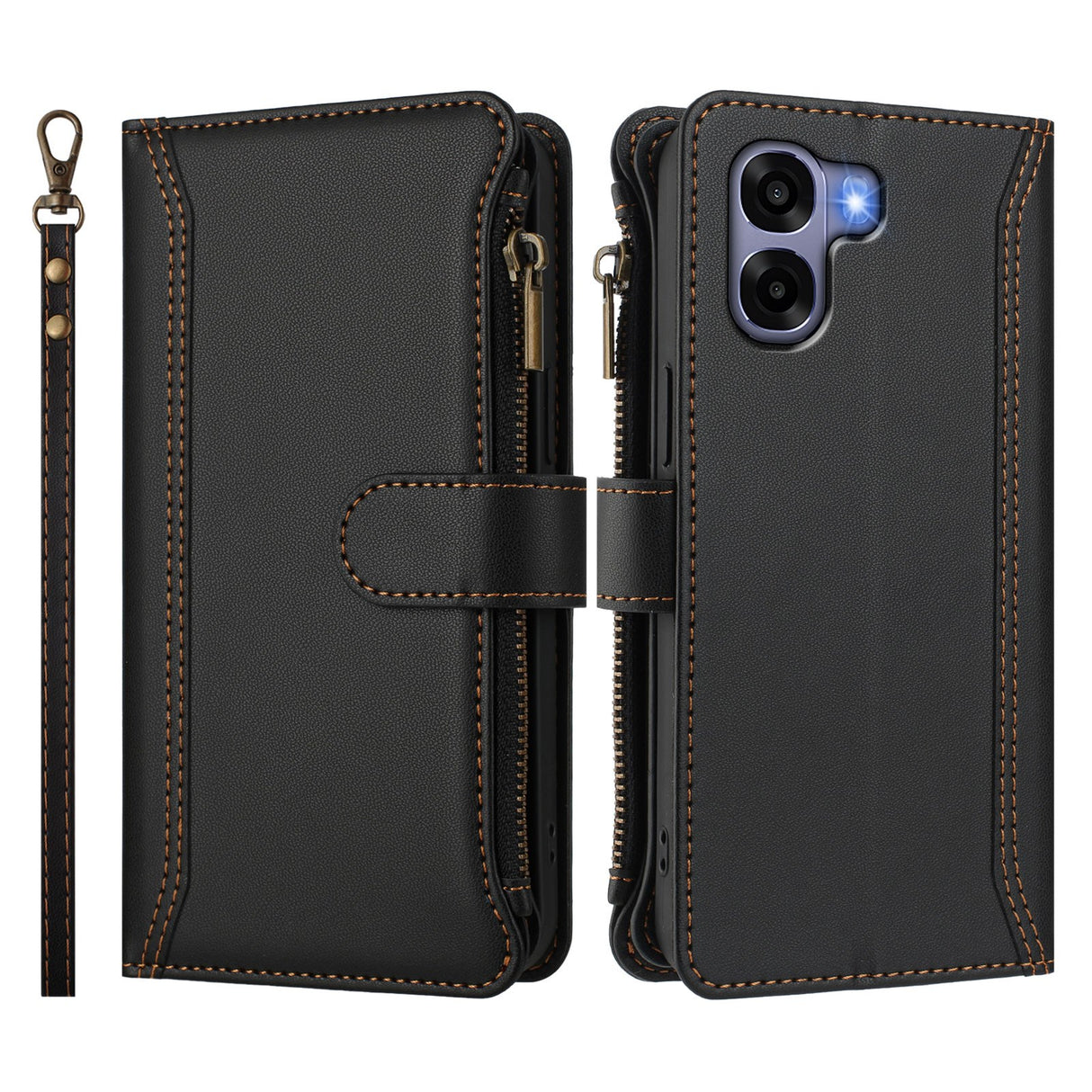 OPPO A6x EIDERWOOD Faux Leather Flip Case with 9 x Card Holder & Zipper Pocket - Black