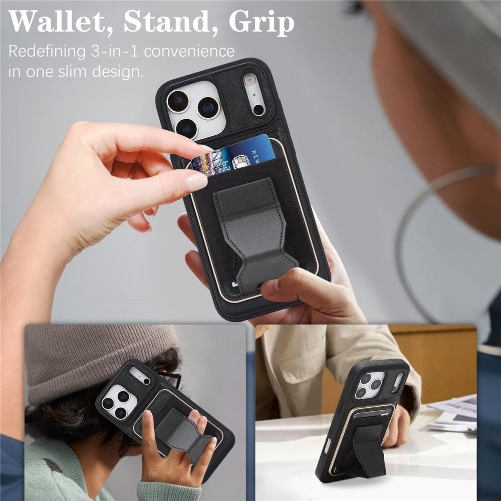 iPhone 17 Pro EIDERWOOD Faux Leather Back Case with Card Holder & Stand Function - MagSafe Compatible - Black