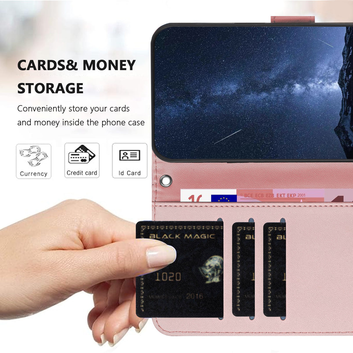 Xiaomi Redmi A7 Pro EIDERWOOD Faux Leather Flip Case with Card Holder & Stand Function - Rose Gold