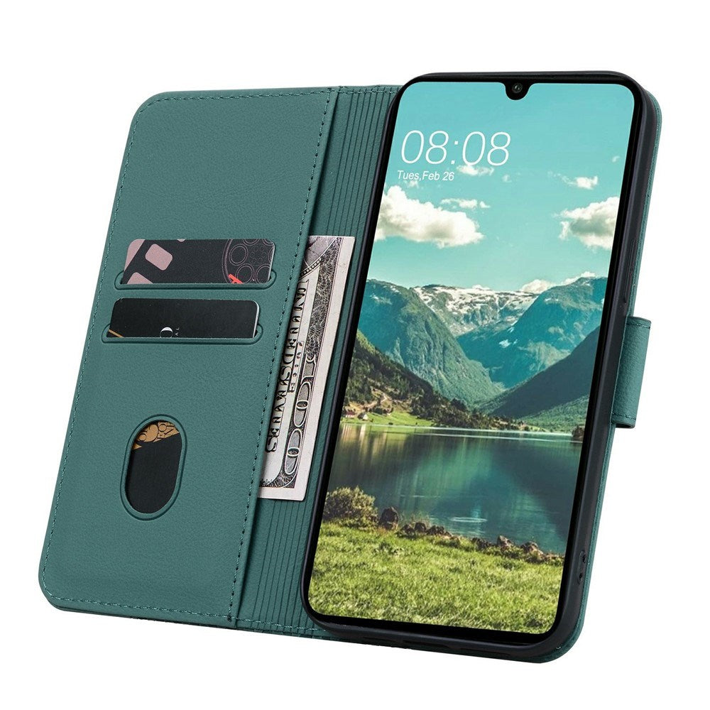 Samsung Galaxy A57 EIDERWOOD Flip Cover with Print - Card Holder and Strap - Green