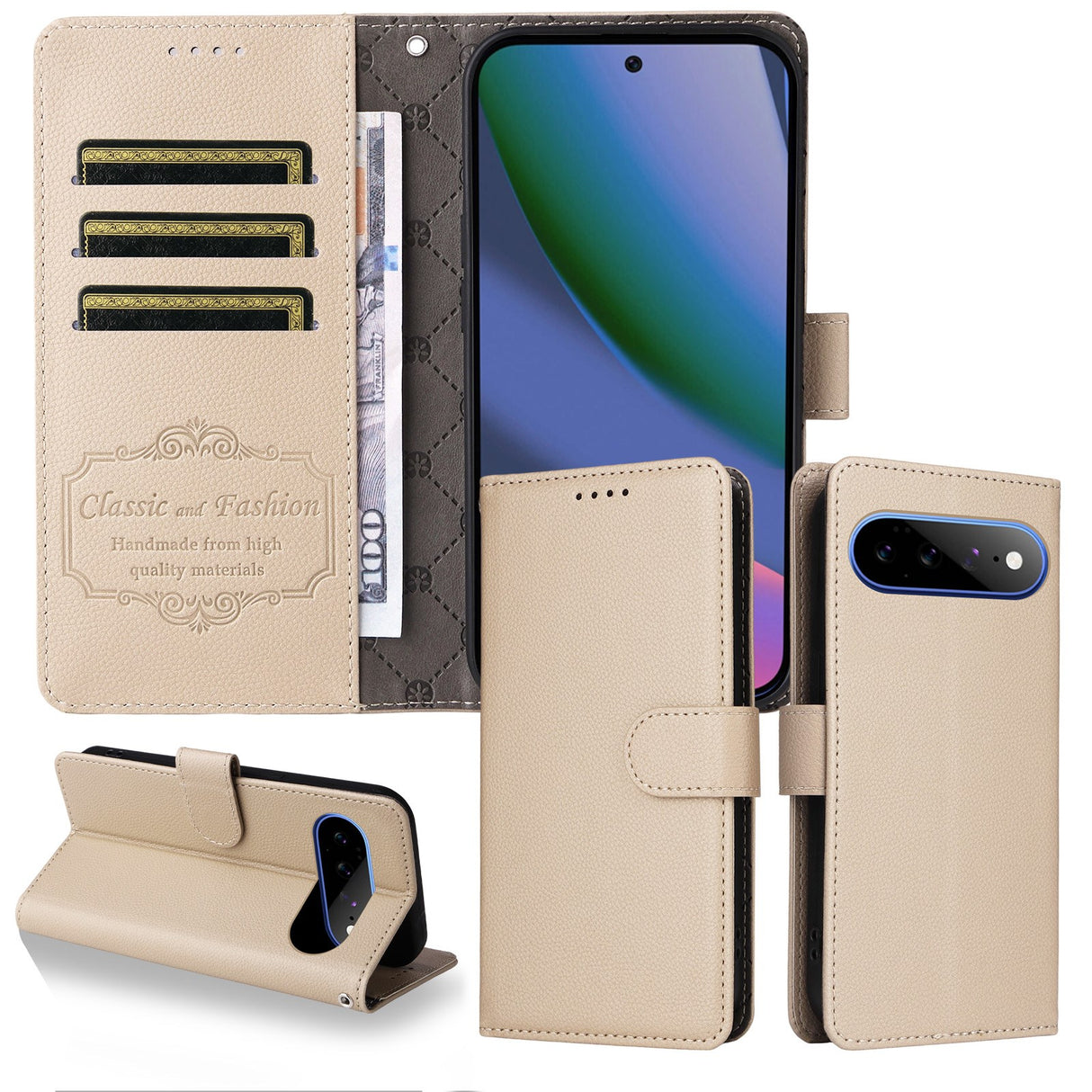 EIDERWOOD Google Pixel 11 Pro XL Flip Case - Card Holder & Wrist Strap - Beige