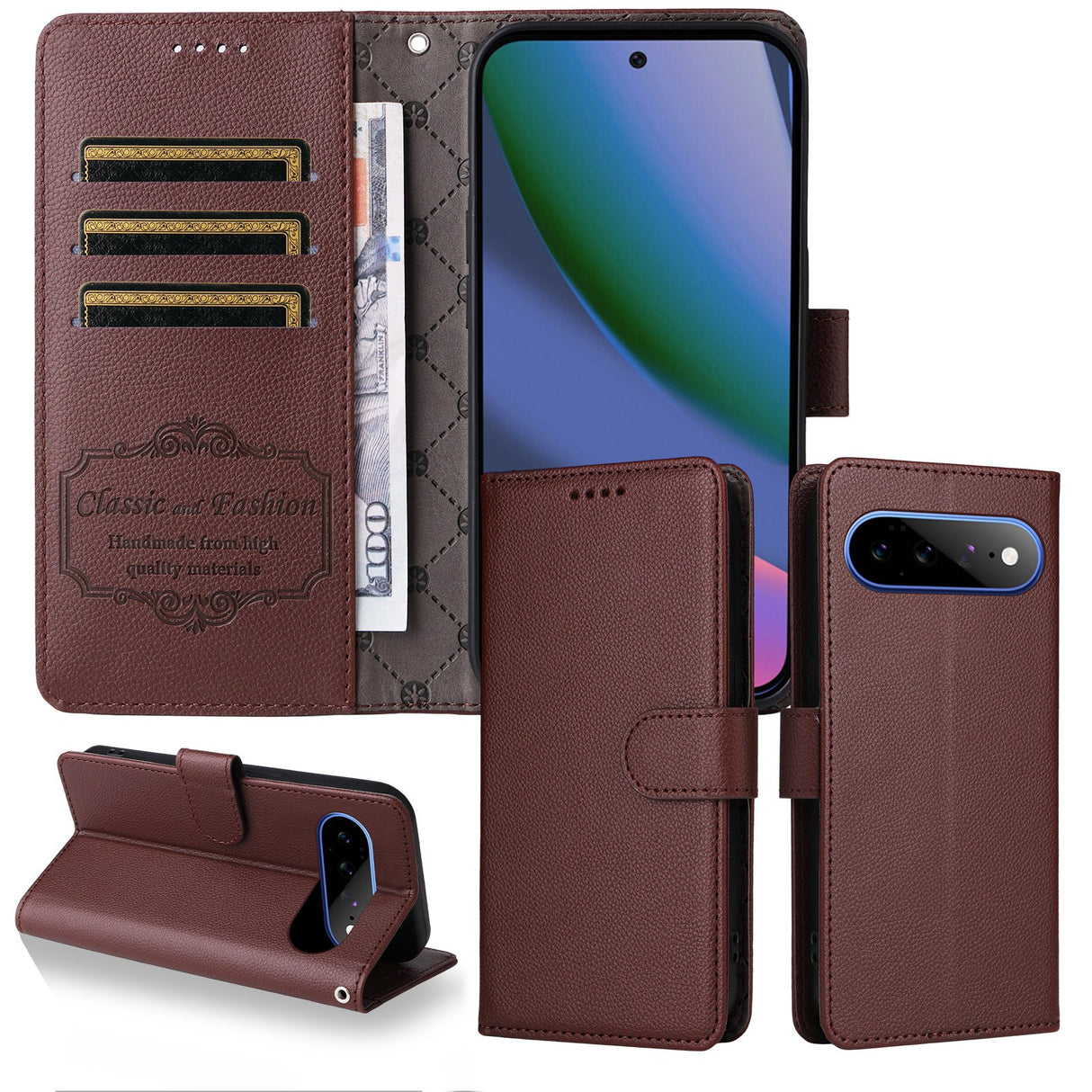 EIDERWOOD Google Pixel 11 Pro XL Flip Case - Card Holder & Wrist Strap - Brown