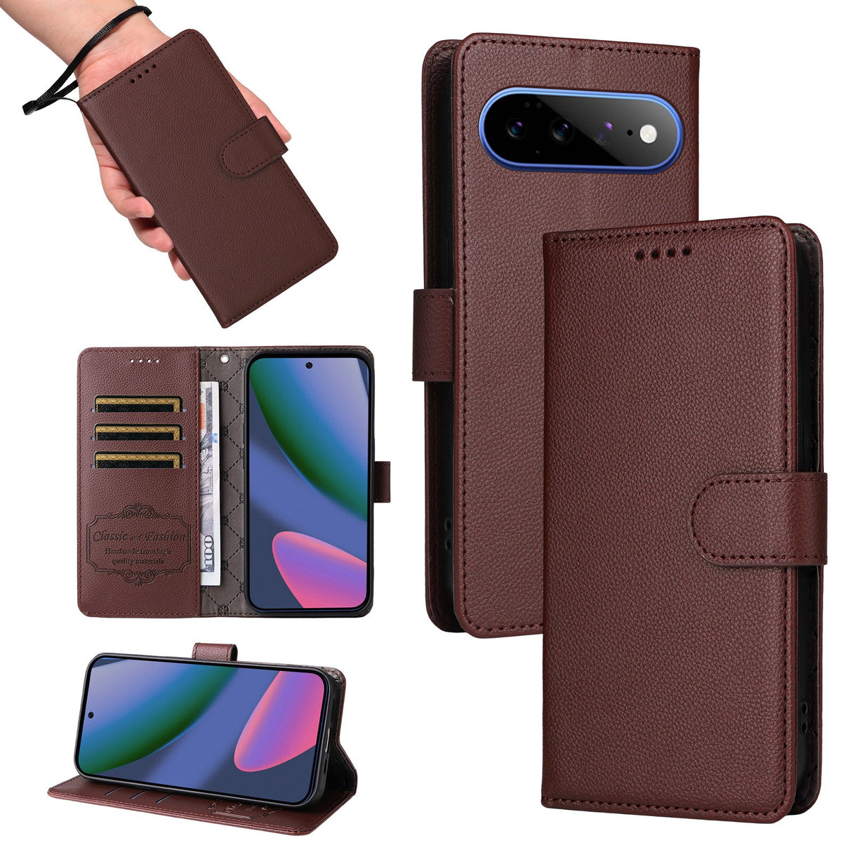 EIDERWOOD Google Pixel 11 Pro XL Flip Case - Card Holder & Wrist Strap - Brown