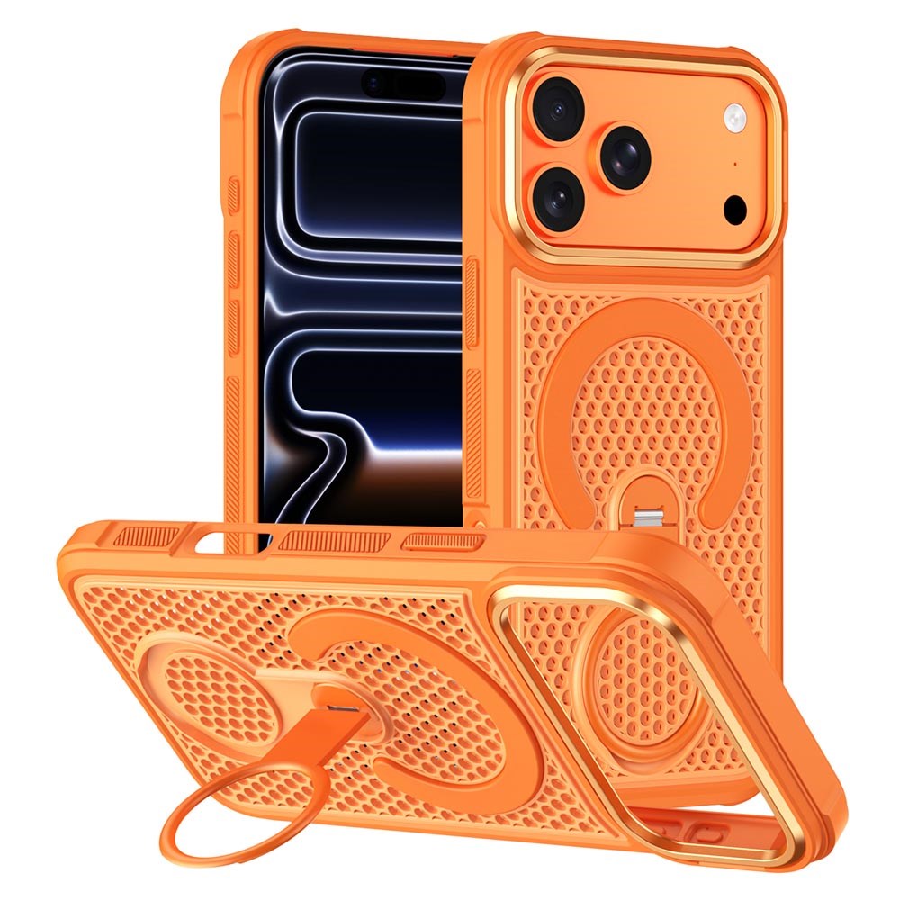 iPhone 17 Pro Max EIDERWOOD Hybrid Case with Heat Dissipation & 360° Rotating Kickstand - MagSafe Compatible - Orange