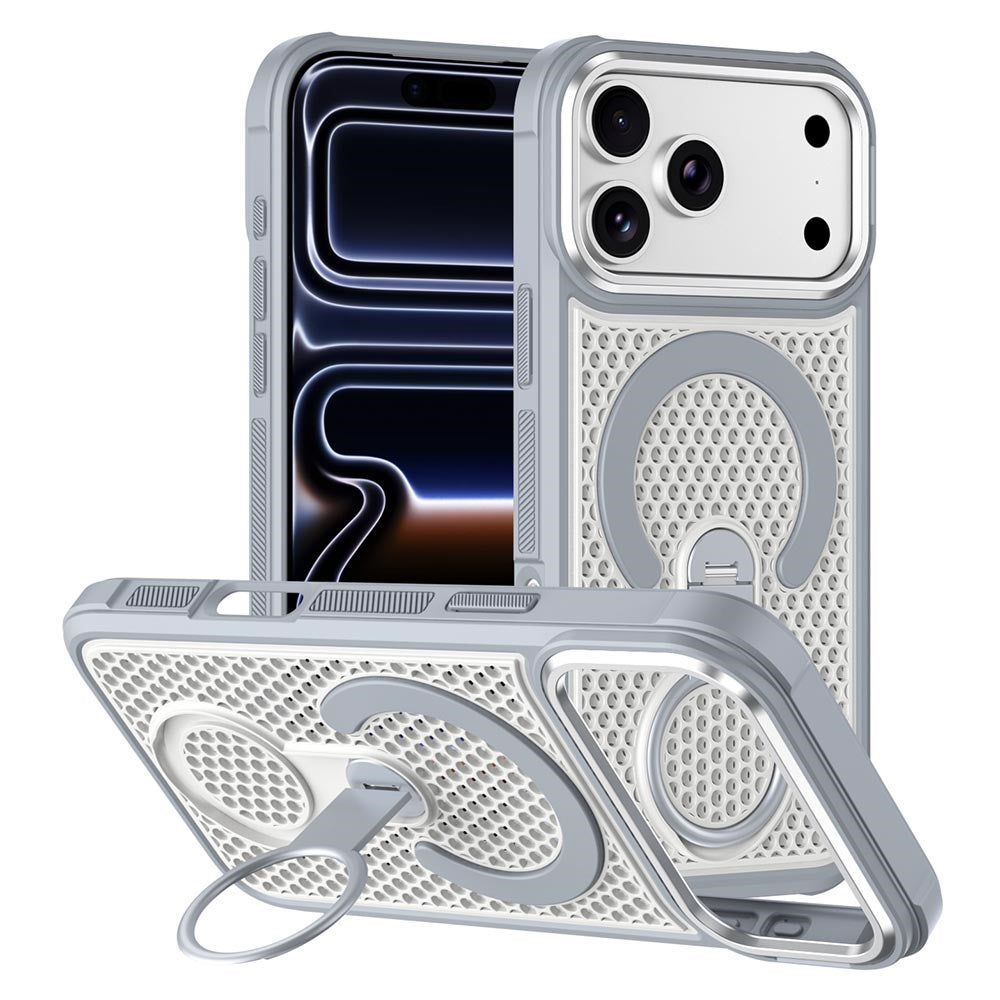 iPhone 17 Pro Max EIDERWOOD Hybrid Case with Heat Dissipation & 360° Rotating Kickstand - MagSafe Compatible - White