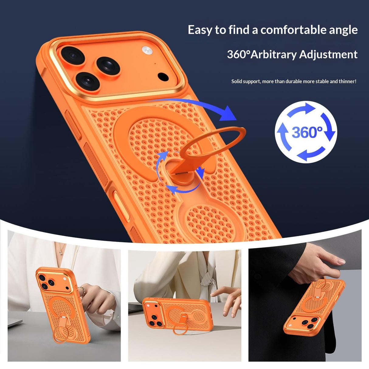 iPhone 17 Pro Max EIDERWOOD Hybrid Case with Heat Dissipation & 360° Rotating Kickstand - MagSafe Compatible - White