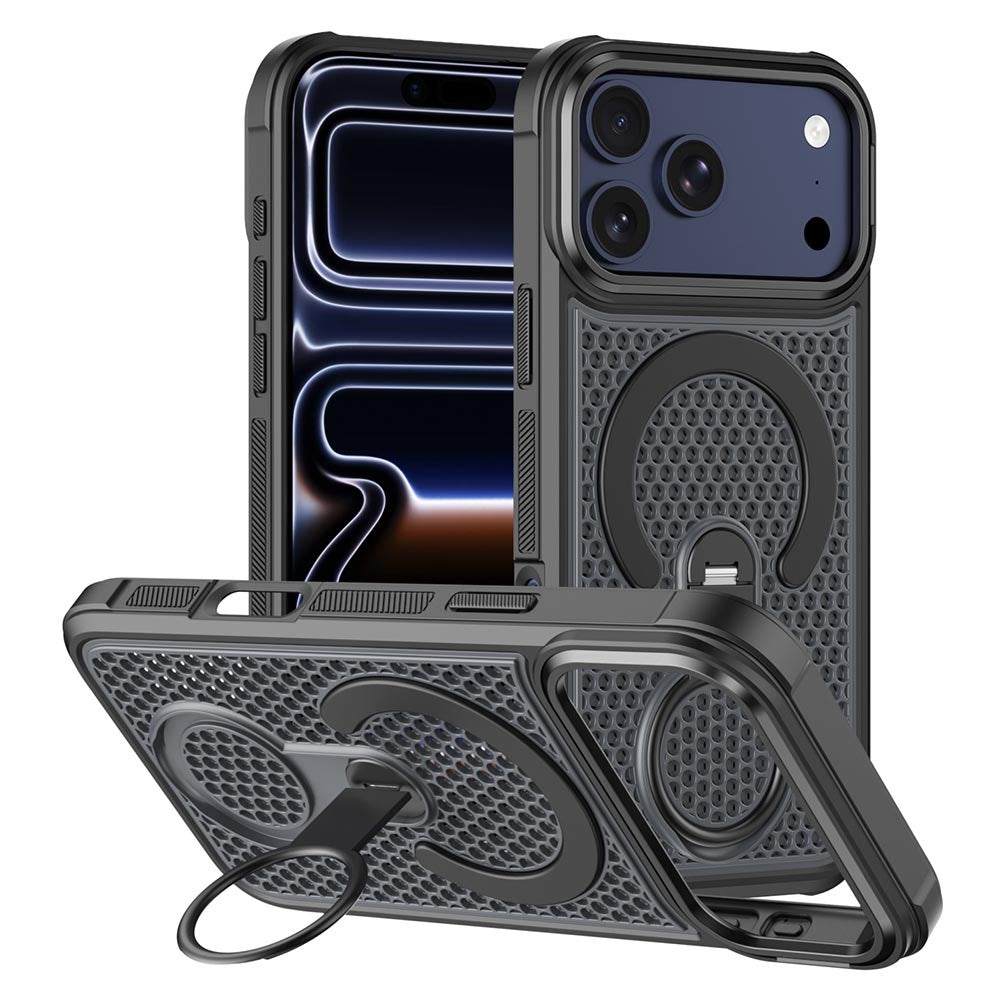 iPhone 17 Pro Max EIDERWOOD Hybrid Case with Heat Dissipation & 360° Rotating Kickstand - MagSafe Compatible - Black