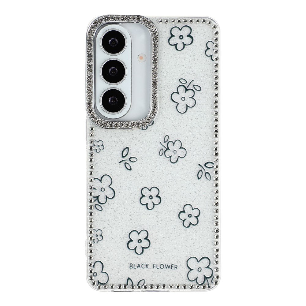 Samsung Galaxy S26 EIDERWOOD Hybrid Case with Rhinestone & Floral Design - White / Flowers