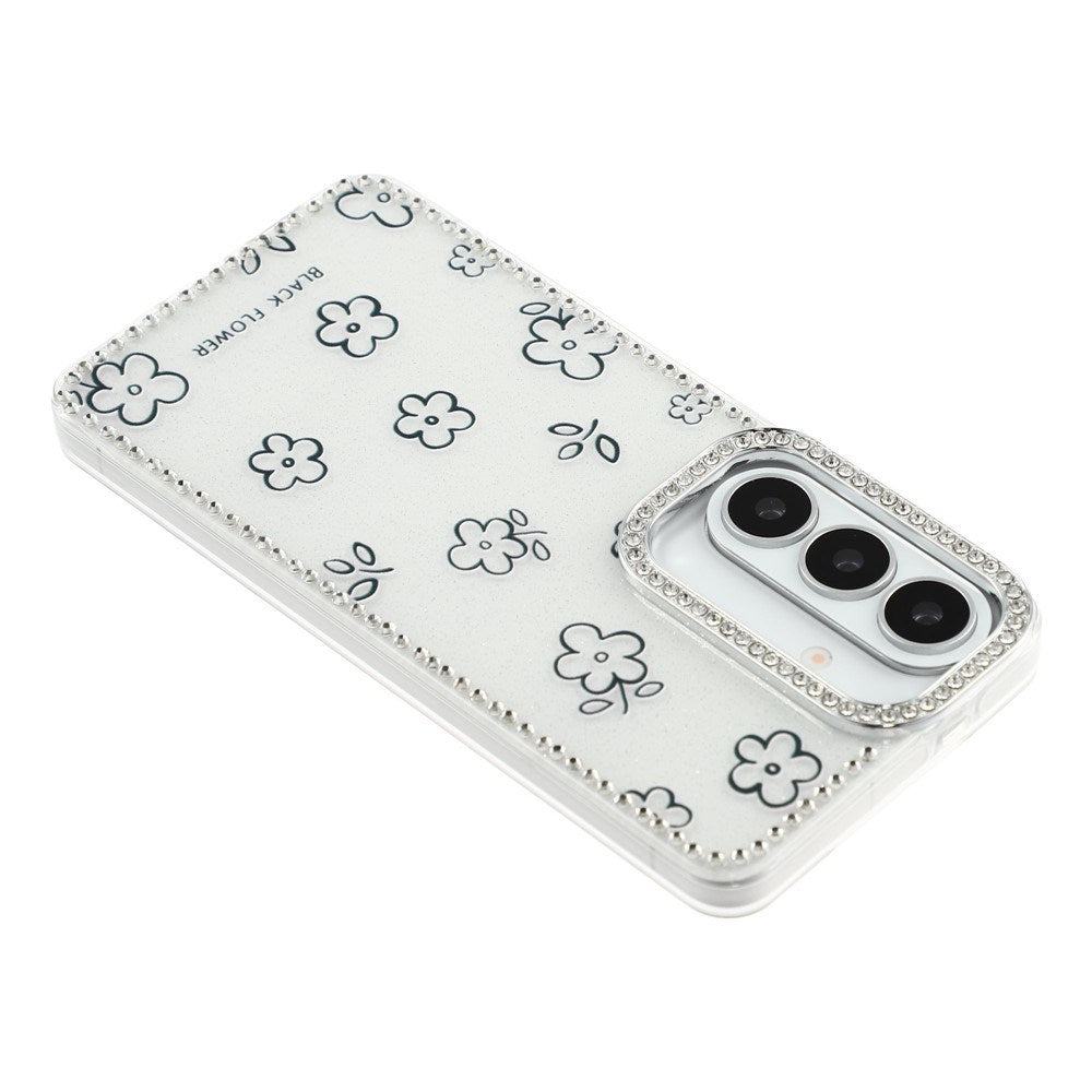 Samsung Galaxy S26 EIDERWOOD Hybrid Case with Rhinestone & Floral Design - White / Flowers