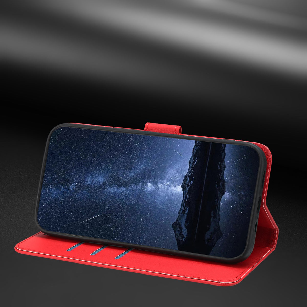 Sony Xperia 1 VIII EIDERWOOD Artificial Leather Flip Case with Stand Function and Card Holder - Red