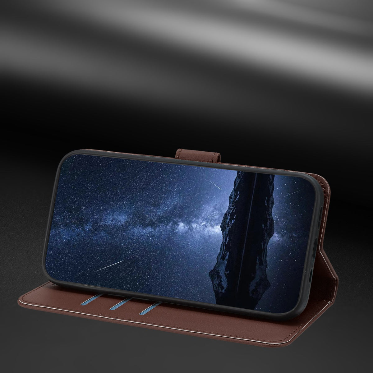 Sony Xperia 1 VIII EIDERWOOD Artificial Leather Flip Case with Stand Function and Card Holder - Brown