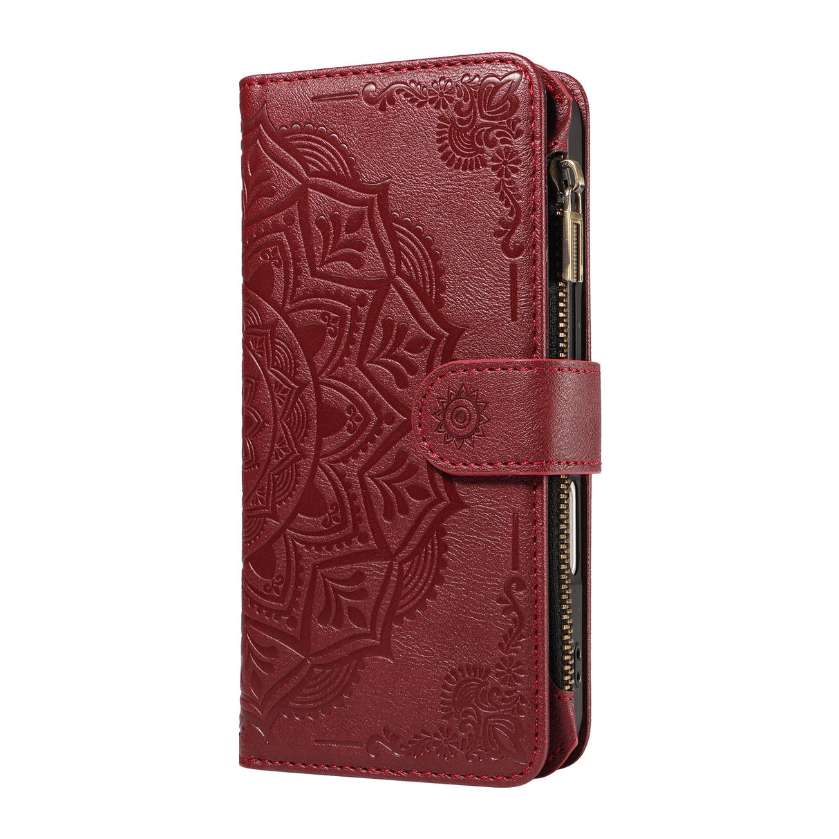 iPhone 17 EIDERWOOD Flip Case with 9 x Card Holder - Zipper Pocket - RFDI Blocking - Strap - Red
