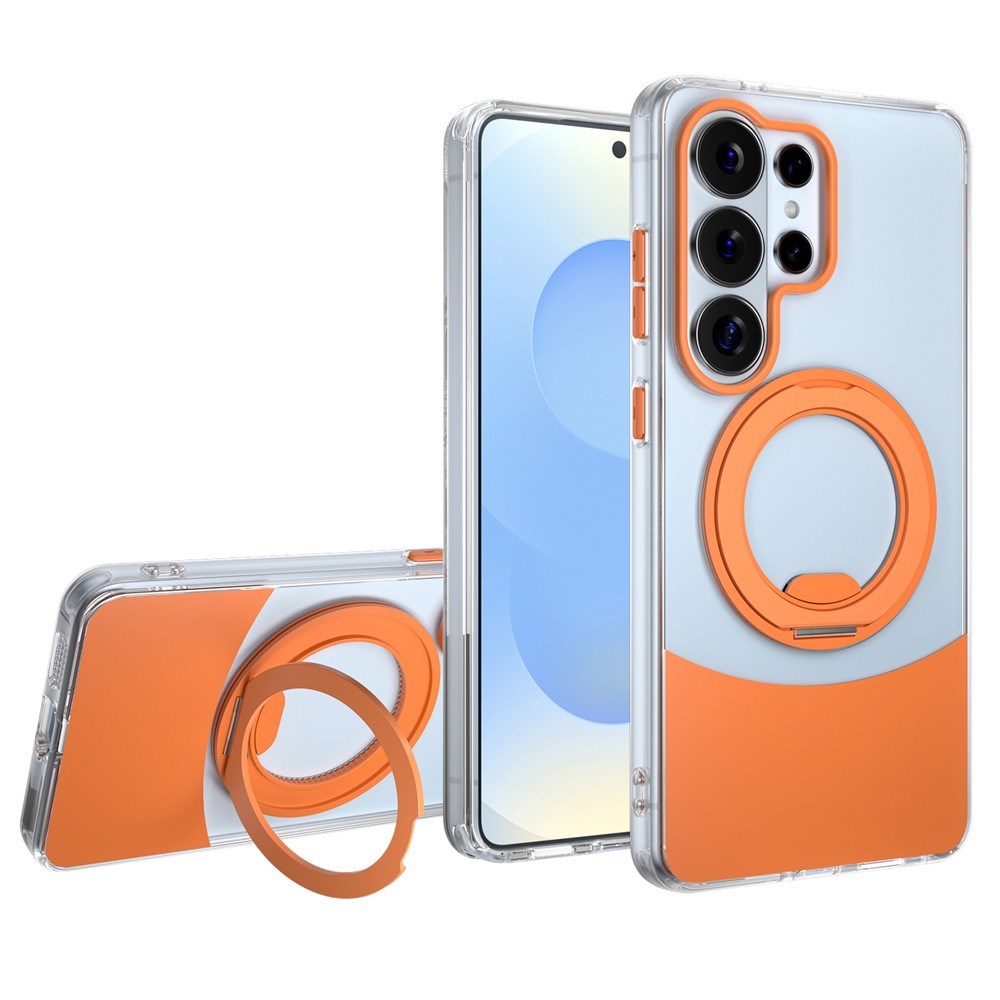 Samsung Galaxy S26 EIDERWOOD Hybrid Case with Stand Function - MagSafe Compatible - Transparent / Orange
