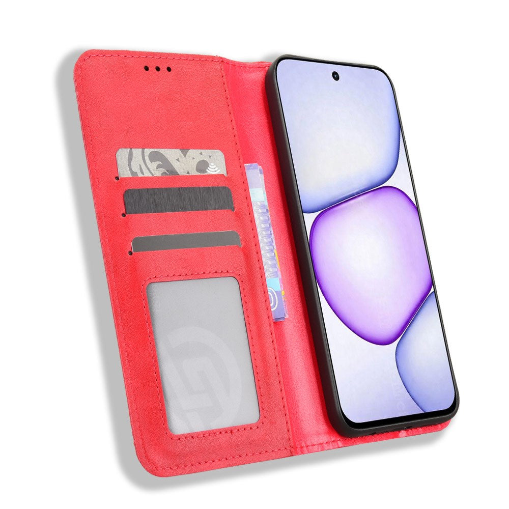 Realme C100 EIDERWOOD Faux Leather Flip Case with Card Holder & Stand Function - Red