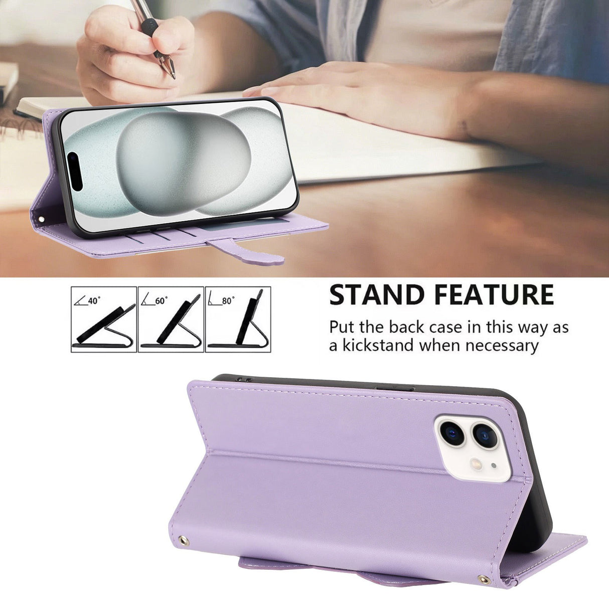 iPhone 12 / 12 Pro Flipcase with 3D Cat Ears - Card Holder & Stand Function - Purple