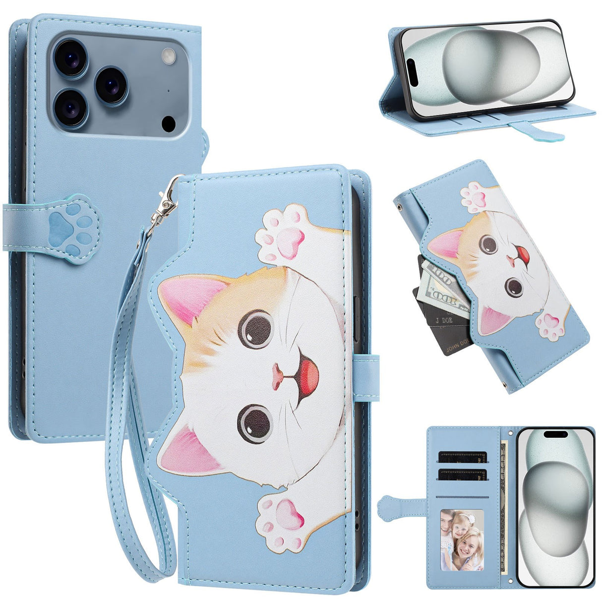 iPhone 18 Pro / 17 Pro Flipcase with 3D Cat Ears - Card Holder & Stand Function - Blue