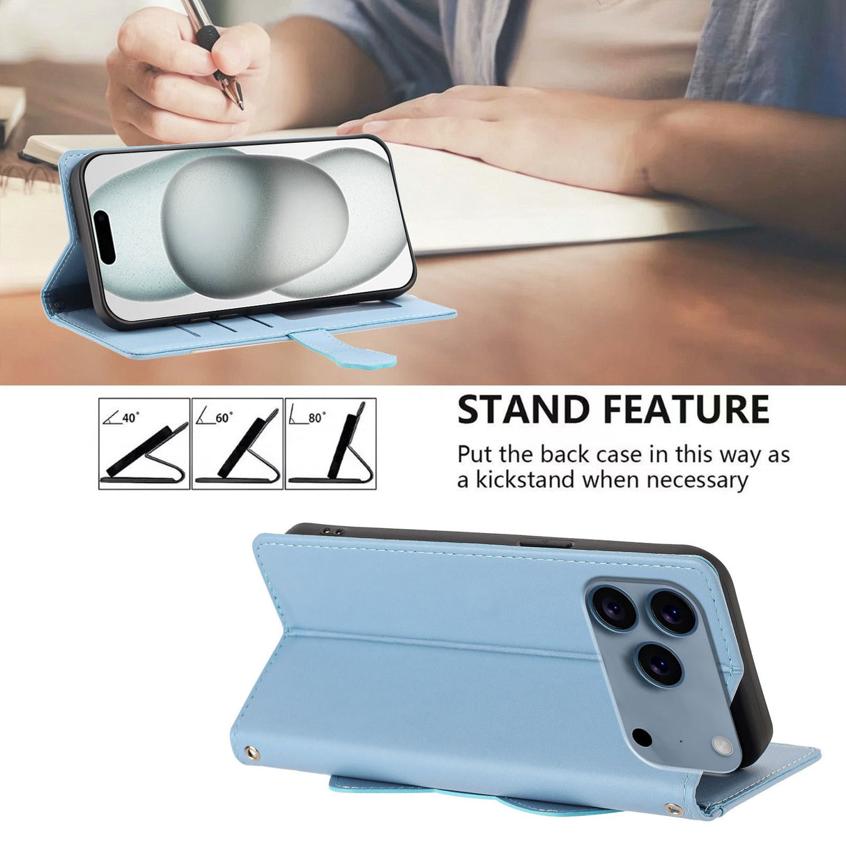 iPhone 18 Pro / 17 Pro Flipcase with 3D Cat Ears - Card Holder & Stand Function - Blue