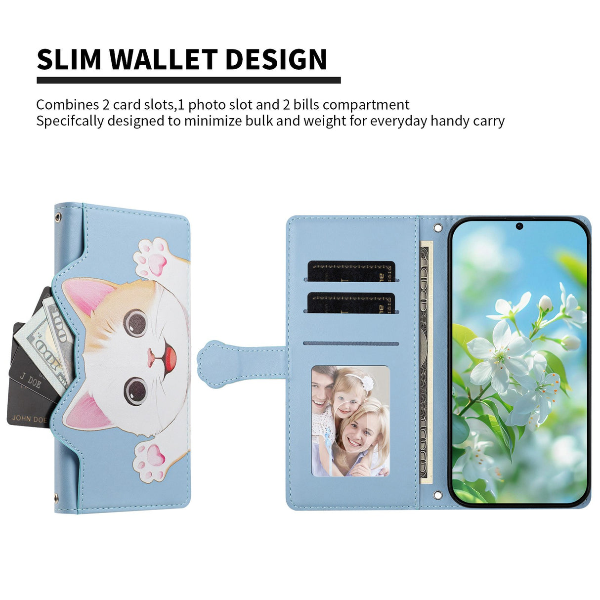 iPhone 18 / 17 Flipcase with 3D Cat Ears - Card Holder & Stand Function - Blue