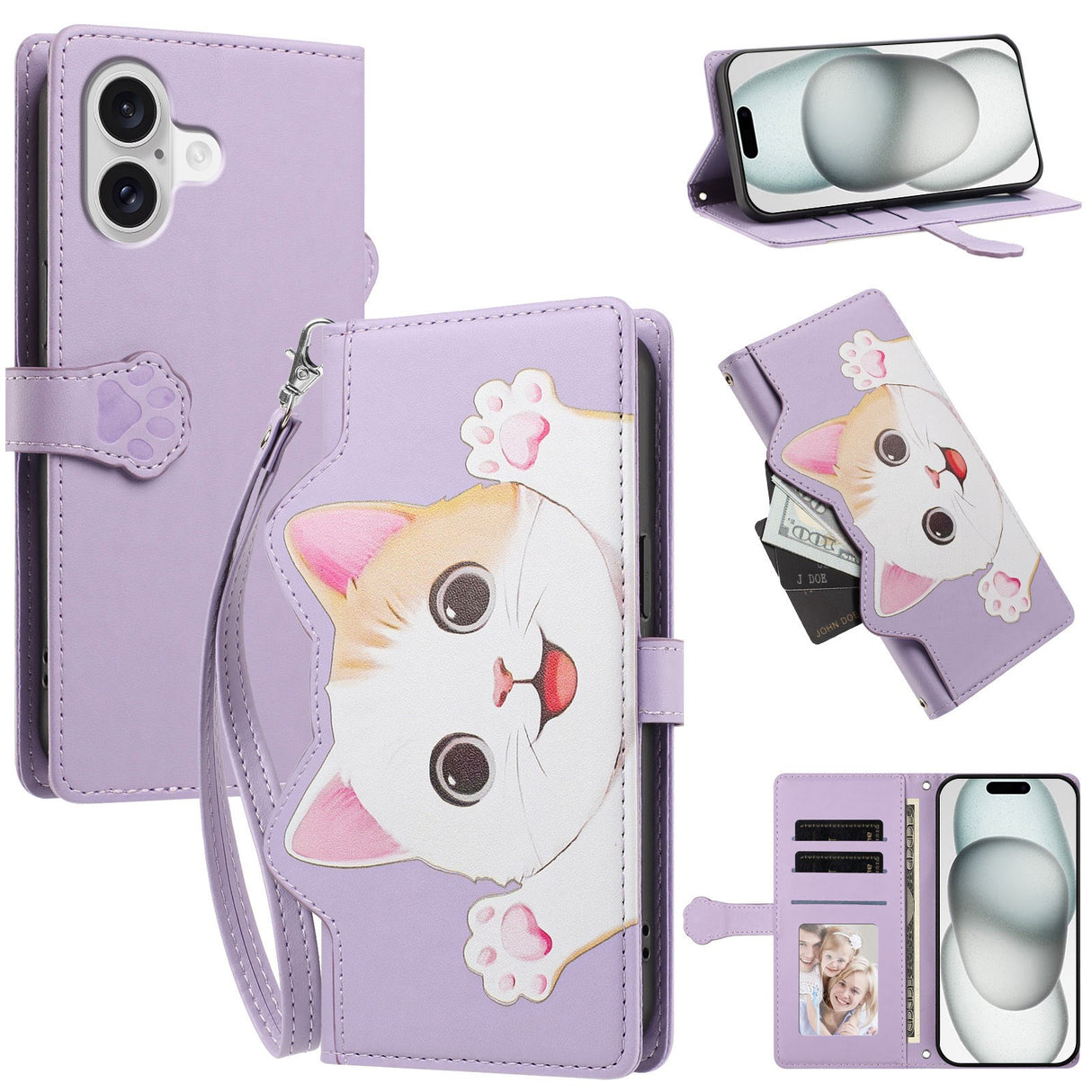 iPhone 18 / 17 Flipcase with 3D Cat Ears - Card Holder & Stand Function - Purple