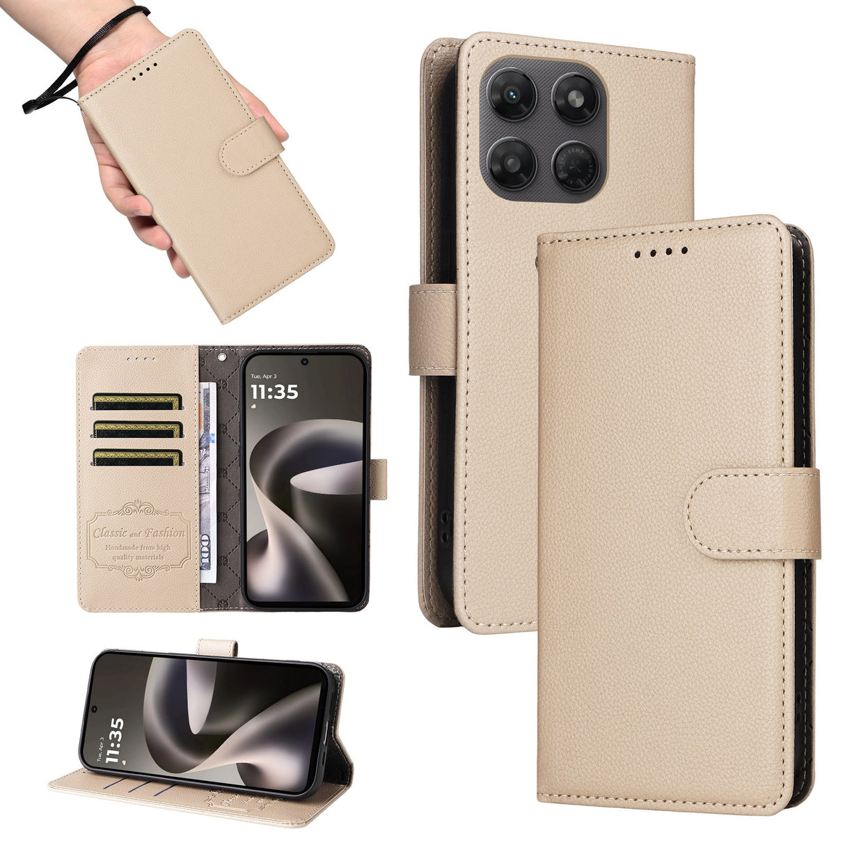 Motorola Moto G47 / G37 EIDERWOOD Flip Cover (RFID Blocking) - Beige