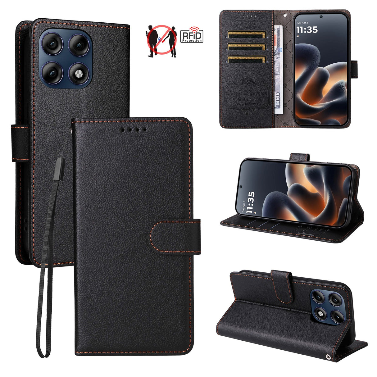 Motorola Edge 70 Pro EIDERWOOD Faux Leather Flip Case with Strap - Black