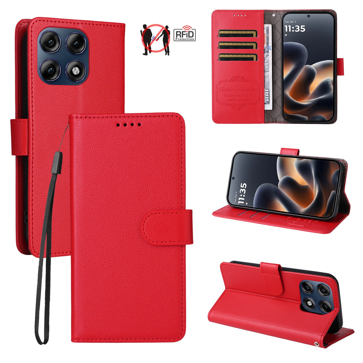 Motorola Edge 70 Pro EIDERWOOD Faux Leather Flip Case with Strap - Red