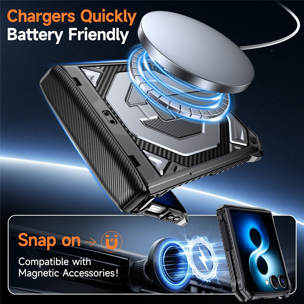 Samsung Galaxy Z Flip8 / Flip7 EIDERWOOD Tough Case with Built-in Kickstand - MagSafe Compatible - Black / Grey